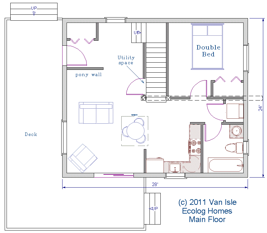 Log Cottage Floor Plan 24 x28 672 Square Feet